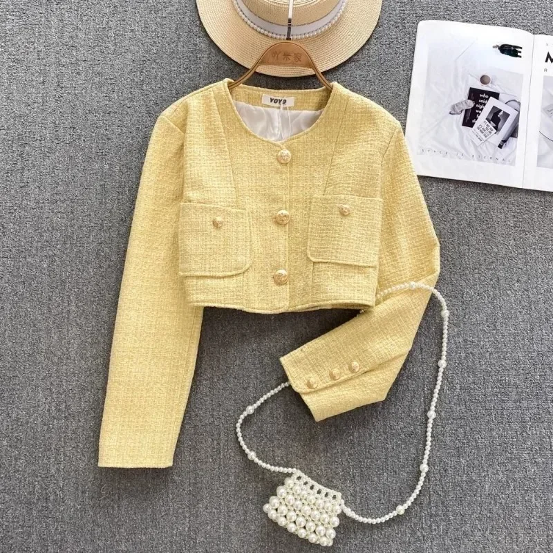 2024 Autumn Korean Chic Small Fragrance Women Jacket High Waist Streetwear Tailored Coat Single-breasted Short Jaquetas Y2k