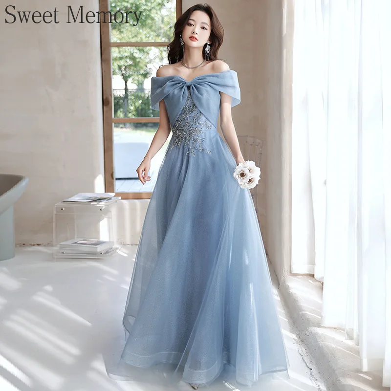 J1128 Customized Gray Blue Evening Dresses 2025 Sweet Memory Girls' Performance Gown Lady Female Cocktail Party Formal Dress