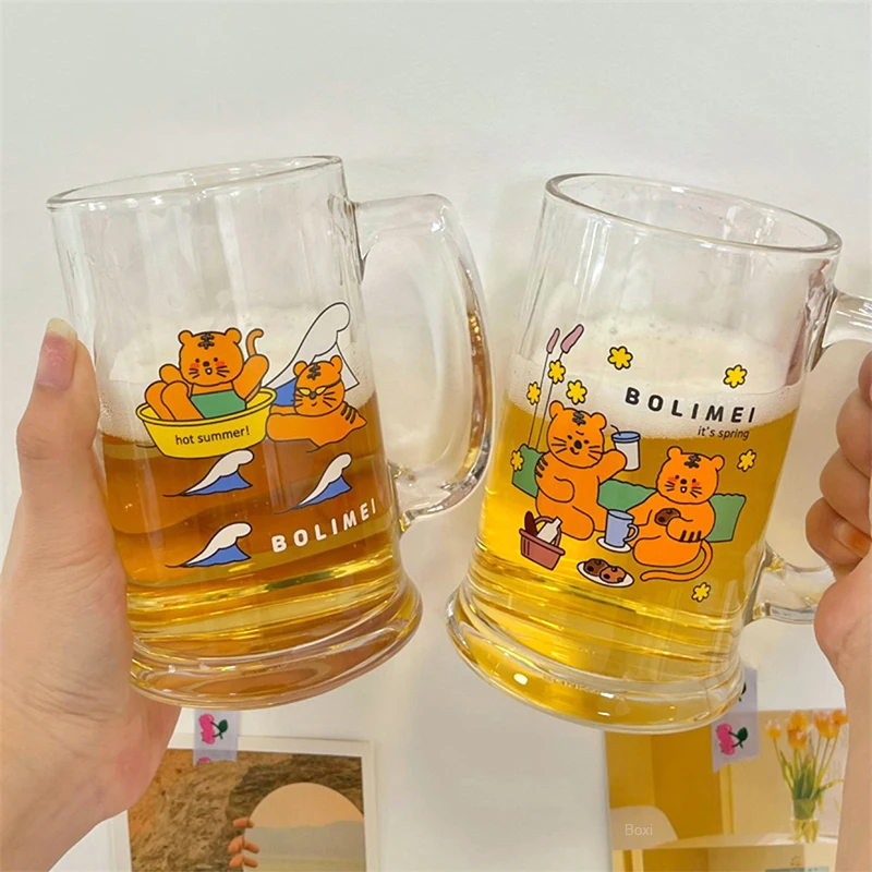 

Kawaii Korea Cat Glass Cup With Handle For Beer Iced Coffee Whiskey Juice Wine Milk Boba Tea Creative Cute Mugs Birthday Gift