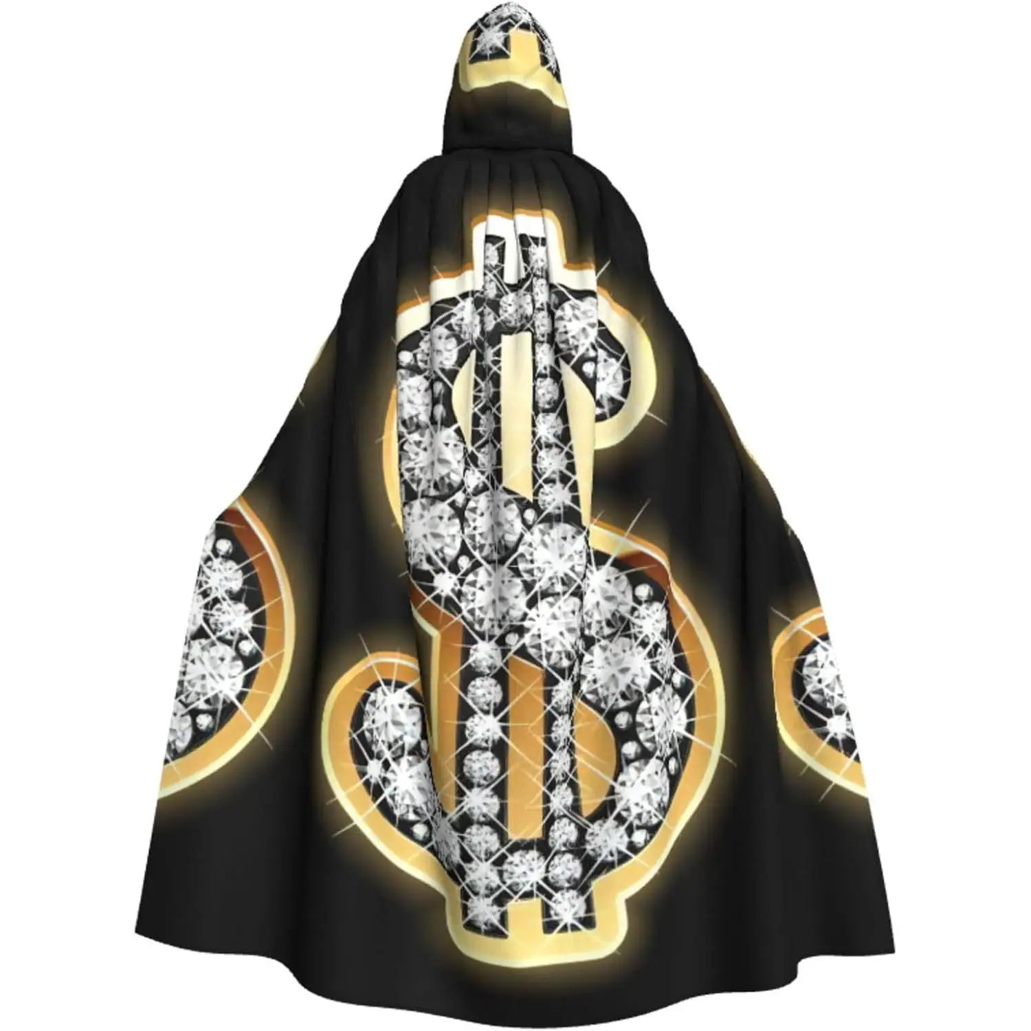 

gold dollar sign Print Halloween Hooded Cloak Adults Stylish Cape for Carnivals Themed Parties Cosplays keep warm