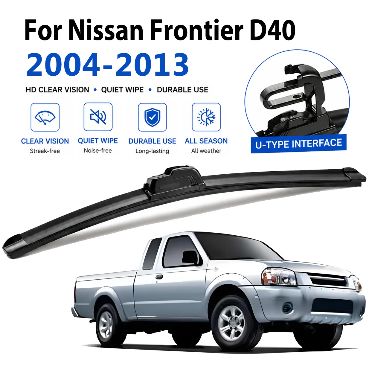 Standard Wiper Blades For Nissan Frontier D40 2004-2013 All Weather J Hook U Long-lasting Quiet Smooth Rubber Windscreen Wipers