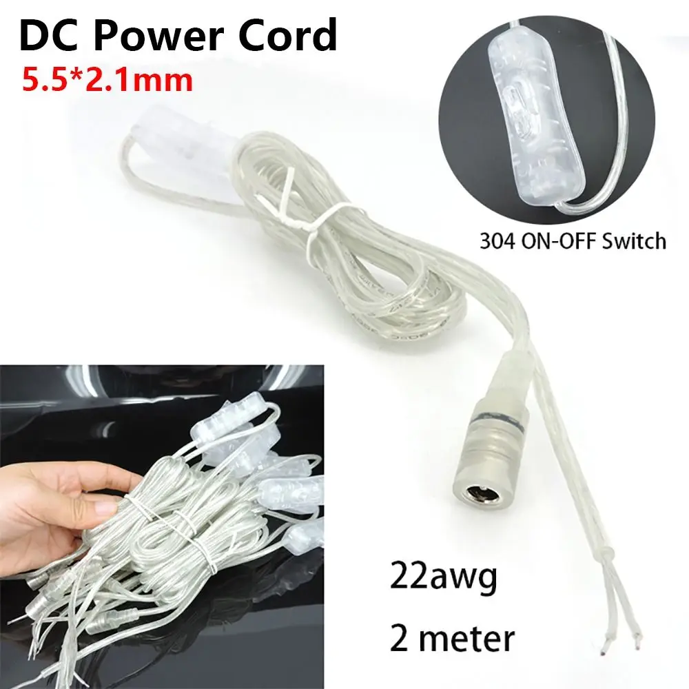 1Pcs Durable 2M DC Power Cord 22AWG 5.5x2.1mm Power Adapter Cable Male To Female Transparent Switching Cable for LED Strip Light