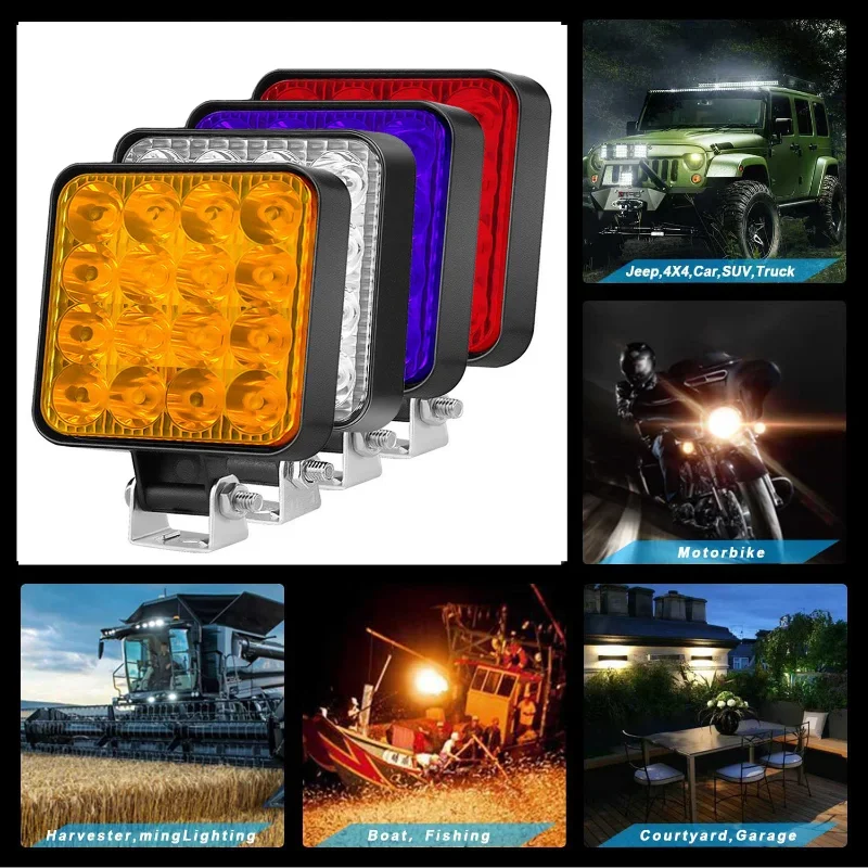 

12V Car Work Light 16LED Spotlight Flood Work Light for Auto Offroad Vehicle Boat Truck Headlight Fog Lamp Car Accessories