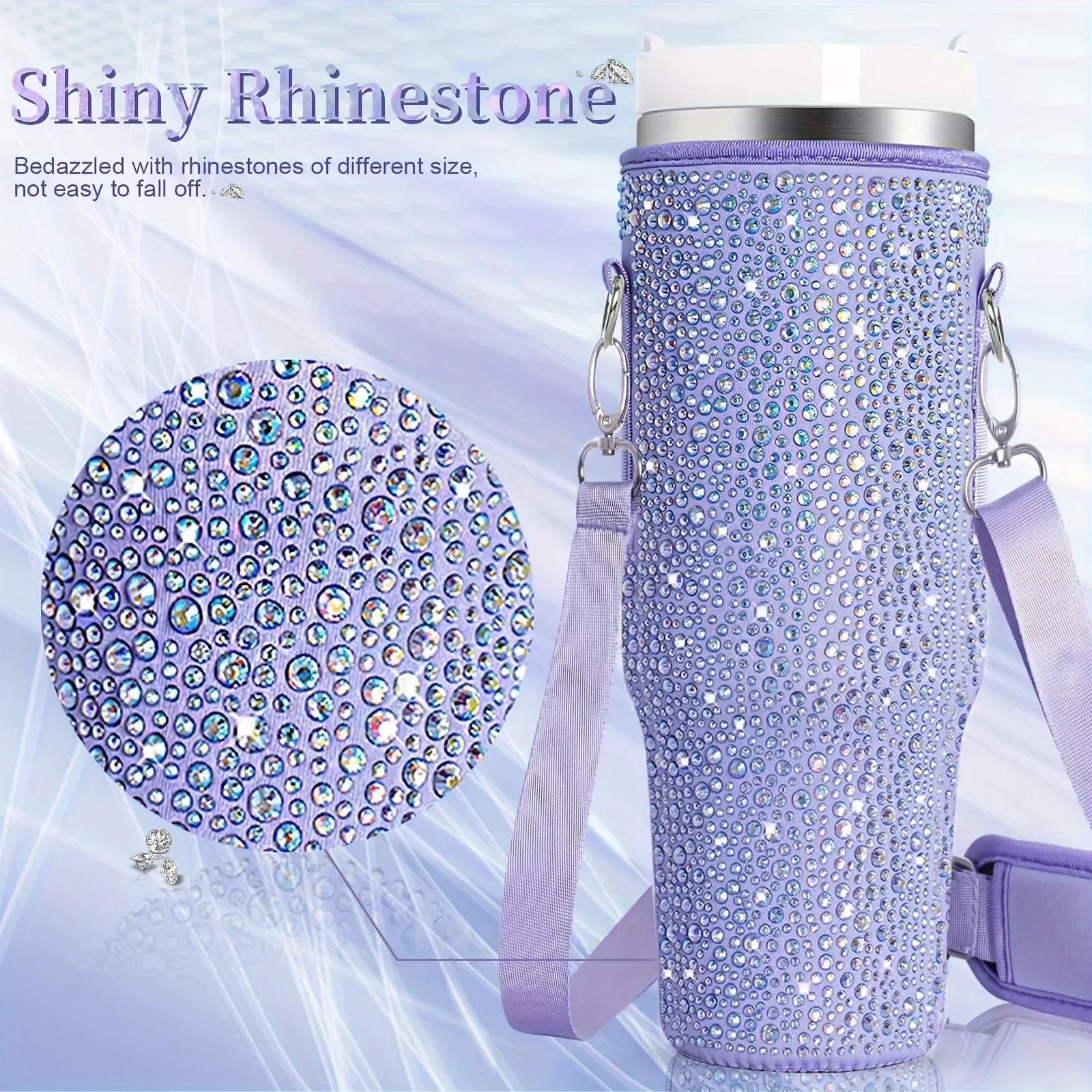 

40oz bling shiny rhinestone Water Bottle Bag protecting case For Stanley Quencher Cup Sleeve Strap Pouch Tea strainer infuser