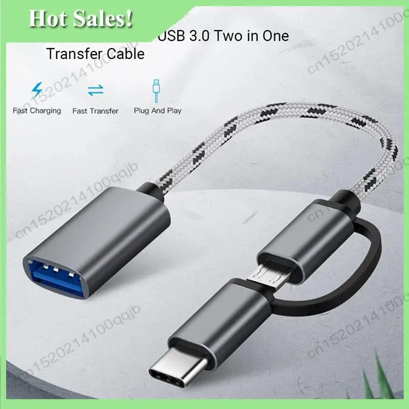 

-FDDT 5X 2 In 1 USB OTG Cable Type-C/Micro-USB To USB 3.0 Adapter Braided Designed Data Transfer Cable For Andriod Phone(Grey)