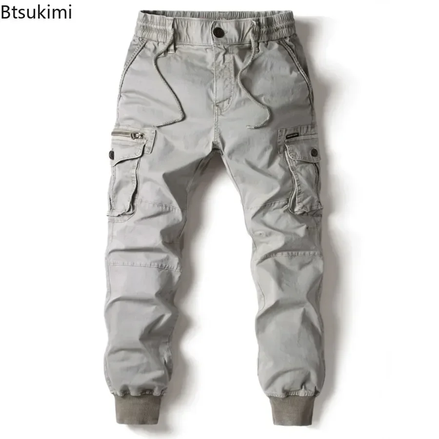 

2025 Men's Loose Casual Cargo Pants Fashion Multi Pockrt Design Outdoor Sport Tactical Trousers Solid Cotton Joggers Pants Male