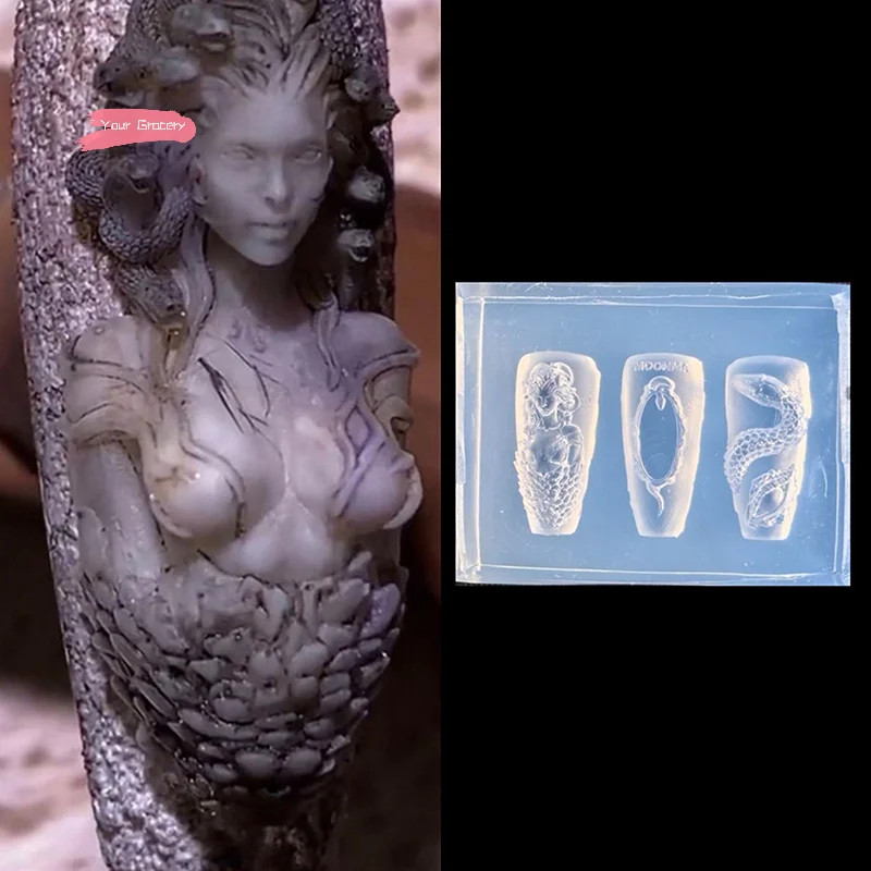 แม่พิมพ์ซิลิโคนทำเล็บ 1 ชิ้น ลายงูสาว 3 มิติ สำหรับงาน DIY ตกแต่งเล็บ เครื่องมือแกะสลักสำหรับช่างทำเล็บมืออาชีพ