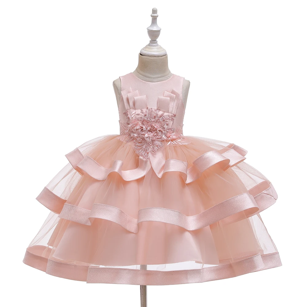 Girs Party Dresses 5 Colors 80cm-140cm Children Wedding Skirt Baby Performance Ball Gown Evening Vestido Pink Birthday Christmas