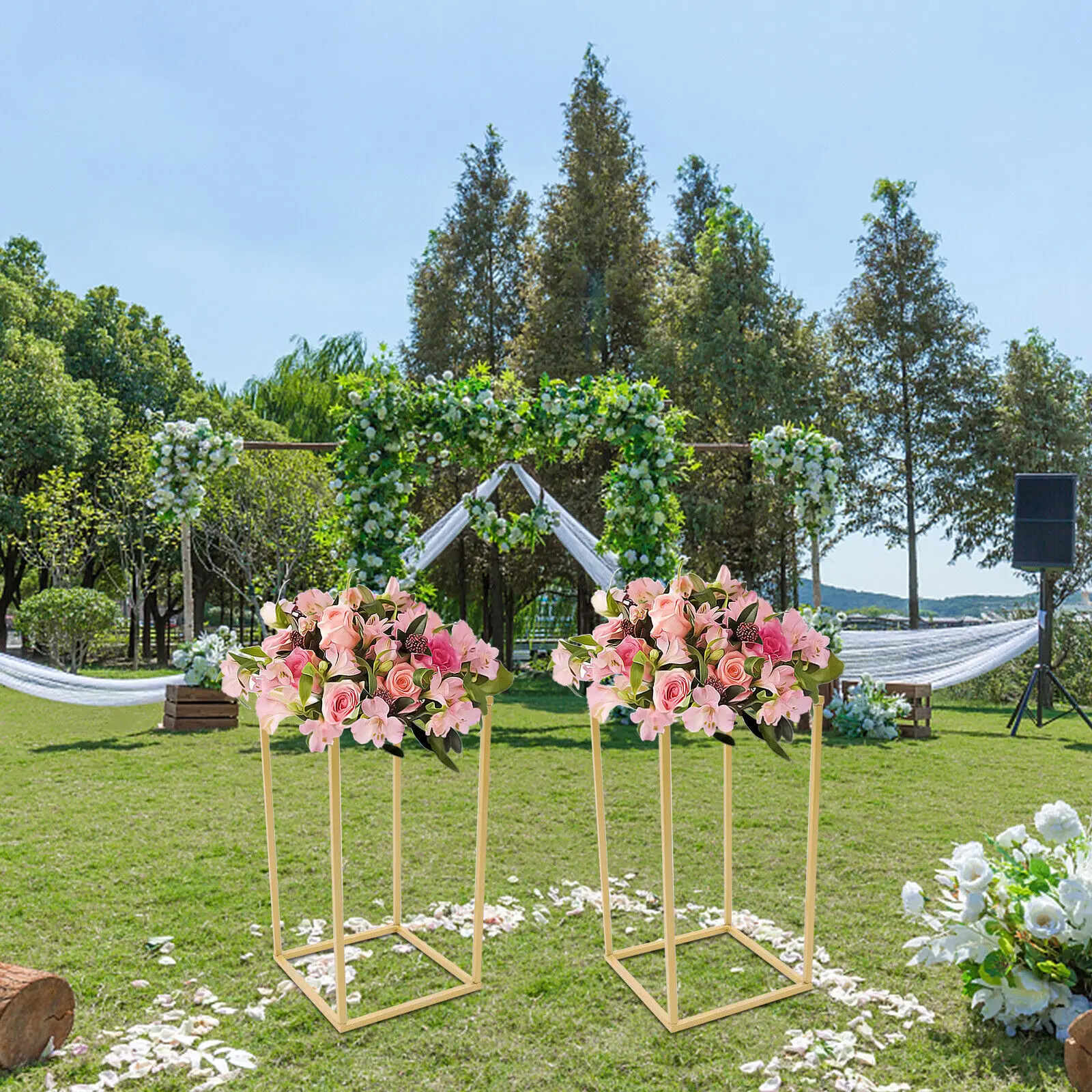 2Pcs Floor Stand Metal Column Plants Rack Artificial Flower Arrangement For Wedding/ Graduation Party Decoration 22*22*40 CM