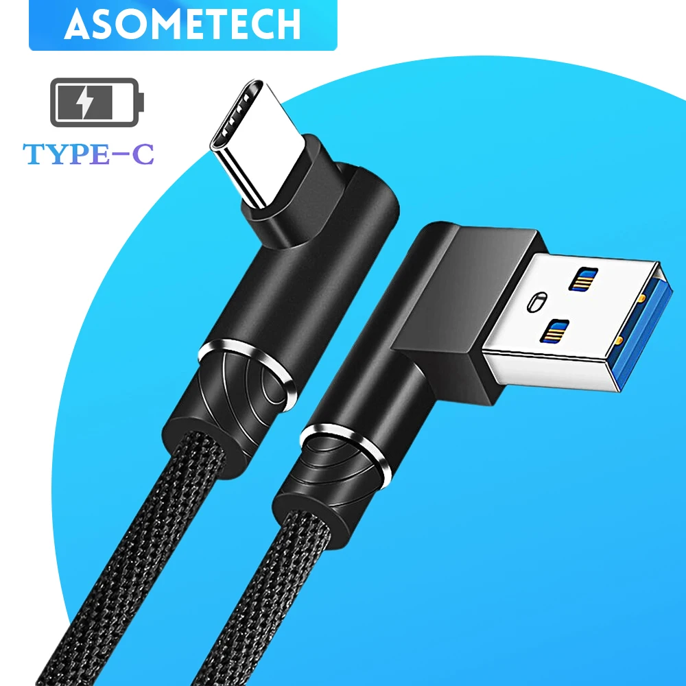 ประเภท C สาย USB 90องศาสำหรับ Samsung S9 S10 S8 2A Fast Charger ข้อมูลสายเคเบิลสำหรับ Xiaomi mi 9 Huawei P30 P20 Mate20