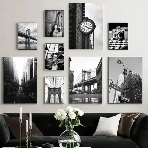 New York City Wall Art Canvas Painting Guitar Camera Black And White Posters And Prints Nordic Wall Pictures Living Room Decor