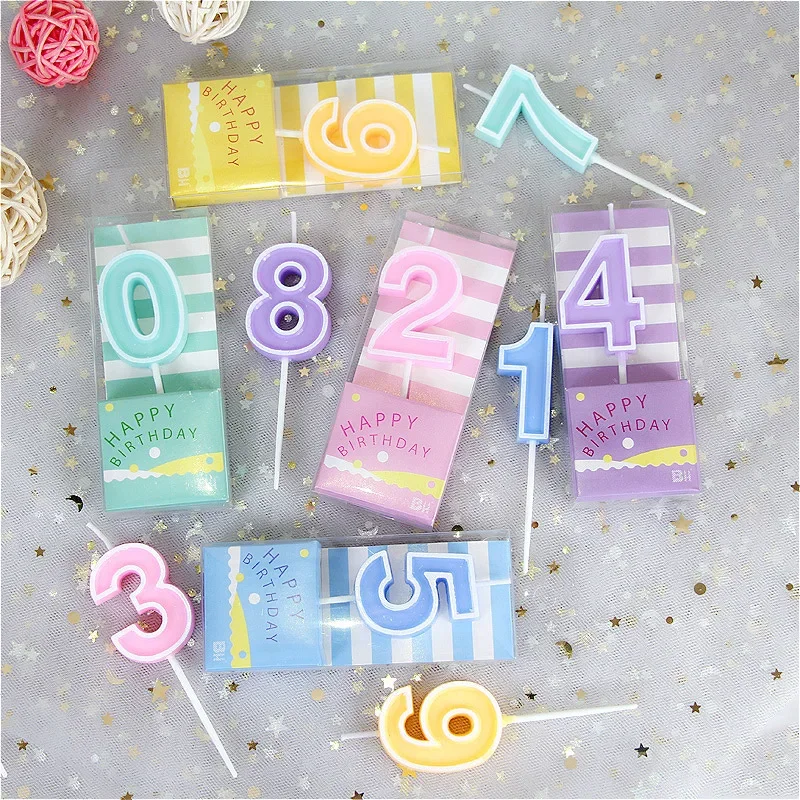 Pink Macaron Candy Color 0-9 Birthday Party Cake Decoration Baking Plug-in Creative Age Digital Candle