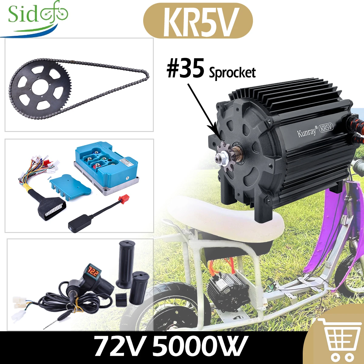 Kunray KR5V Electric BLDC Motor Conversion Kits 72V 5000W Suitable For Electric Motorcycl/Scootor/Bicycle 80A-100A