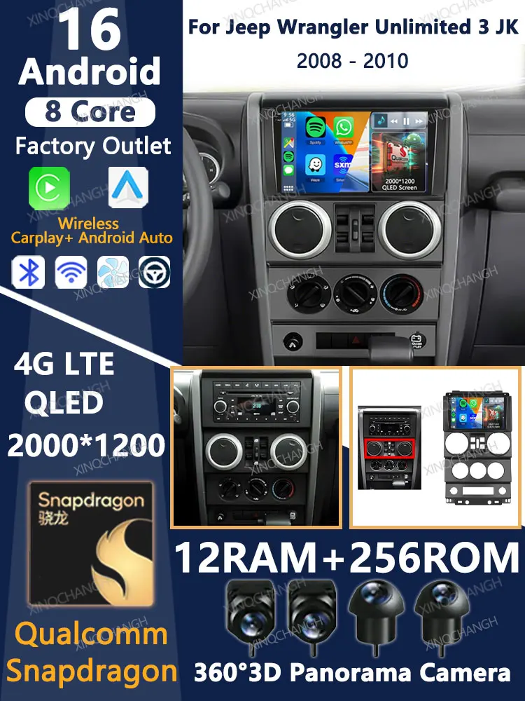 Android 16 autoradio voor Jeep Wrangler 3 JK 2008 - 2010 QLED multimediasysteem videospeler 2DIN Qualcomm 4G LTE 5G WIFI BT GPS - afbeelding 2