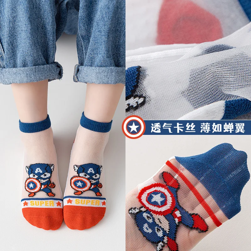 5 Pairs Cartoon Spiderman Iron Man Kids Socks Cotton Summer Thin Breathable Children socks Baby boys short socks 1-12 Y