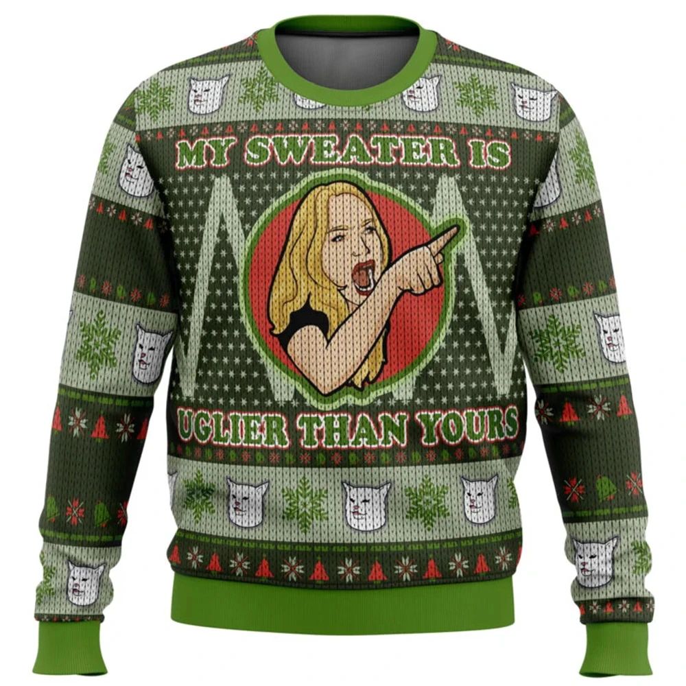 Karen Crying at Grumpy Cat Hässlicher Weihnachtspullover für Männer und Frauen, Pullover mit Rundhalsausschnitt, Weihnachtskleidung, 2025, neues