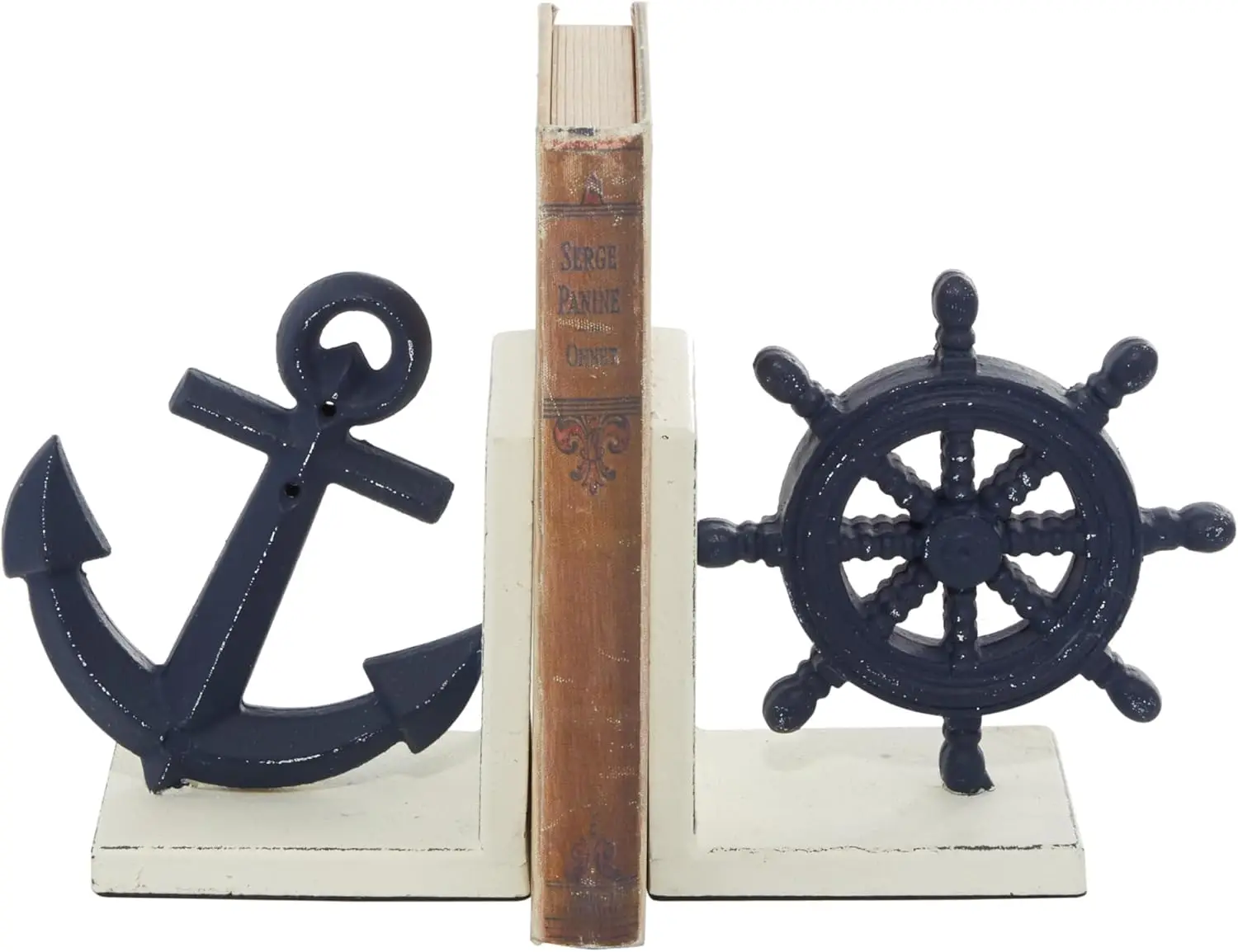 

Metal Anchor and Ship Wheel Bookends, Set of 2 6"W, 6"H, Blue