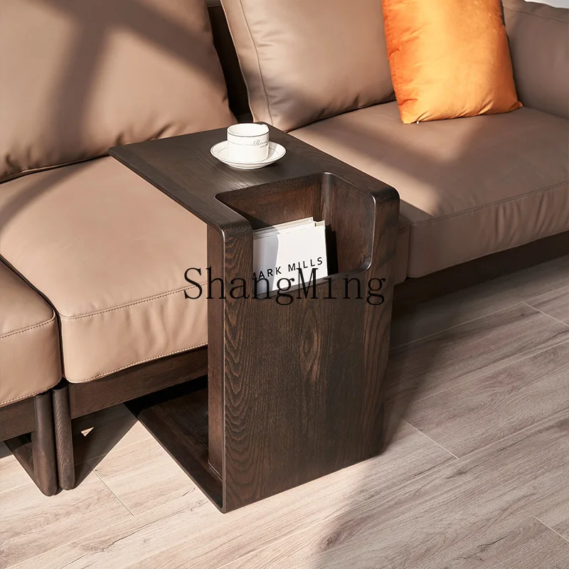 ZYYSofa تخزين جانبي طاولة جانبية من الخشب الصلب الرماد الأبيض المدخن اللون طاولة زاوية غرفة المعيشة المنزل طاولة القهوة الفنية الإبداعية #4