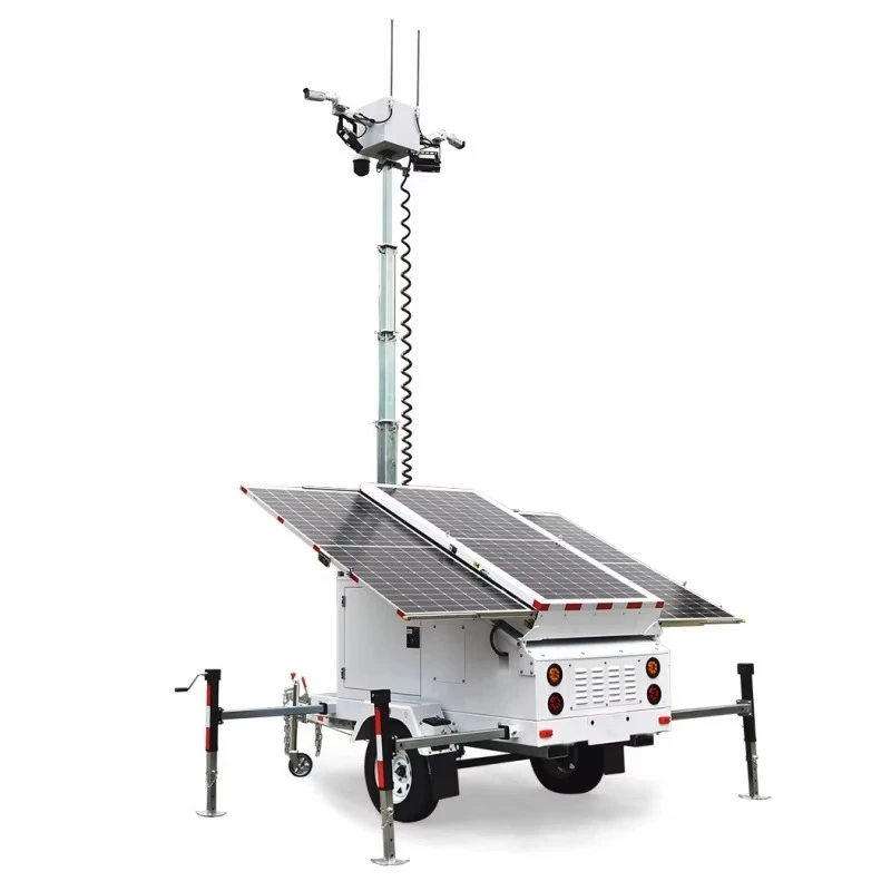 Mobile Solar Webcam Trailer HD CCTV Cameras Waterproof Rustproof 3*435W Solar Security Auto Generator
