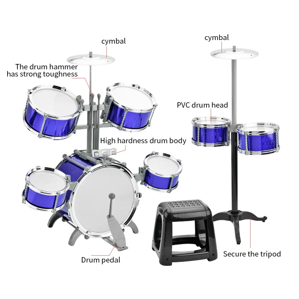 

Drum Set Jazz Drum Kit with Stool 7 Drums Musical Percussion Instruments for Beginner Holiday Gifts Thickened