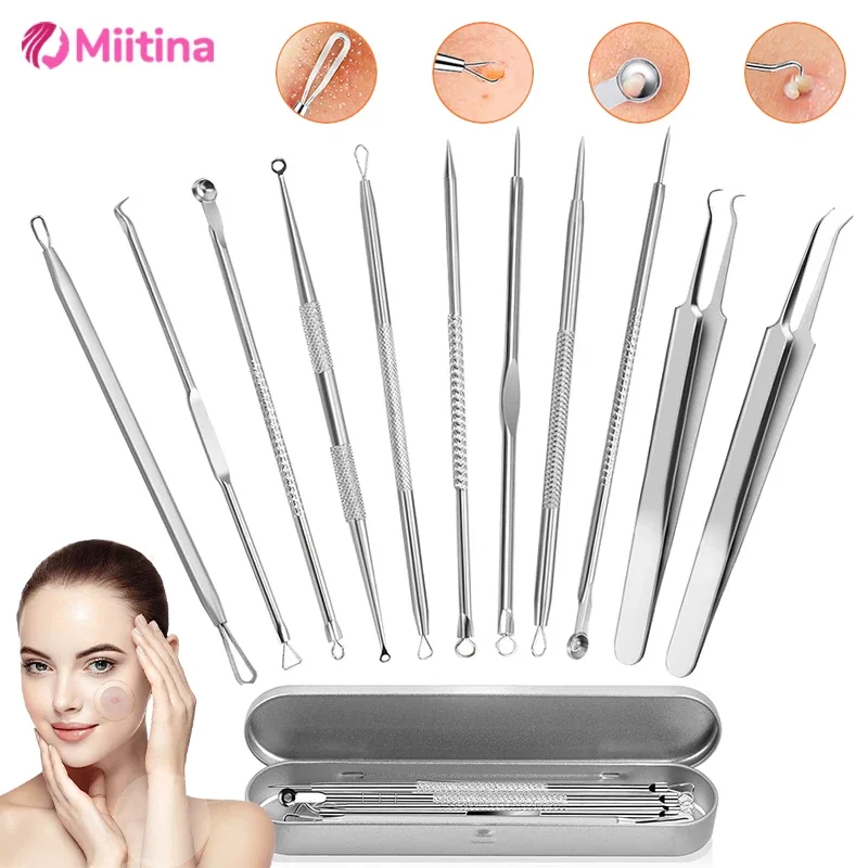 

11Pcs Acne Needle Tweezers Acne Blackhead Removal Needles Black Dots Cleaner Pore Cleaner Deep Cleansing Facial Skin Care Tools