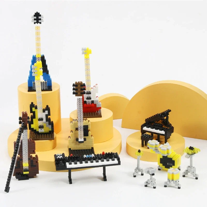 MOC Musical Instrument Building Blocks Music Series ABS Plastic Mini Piano Guitar DIY Assembly Bricks Children Educational Toys