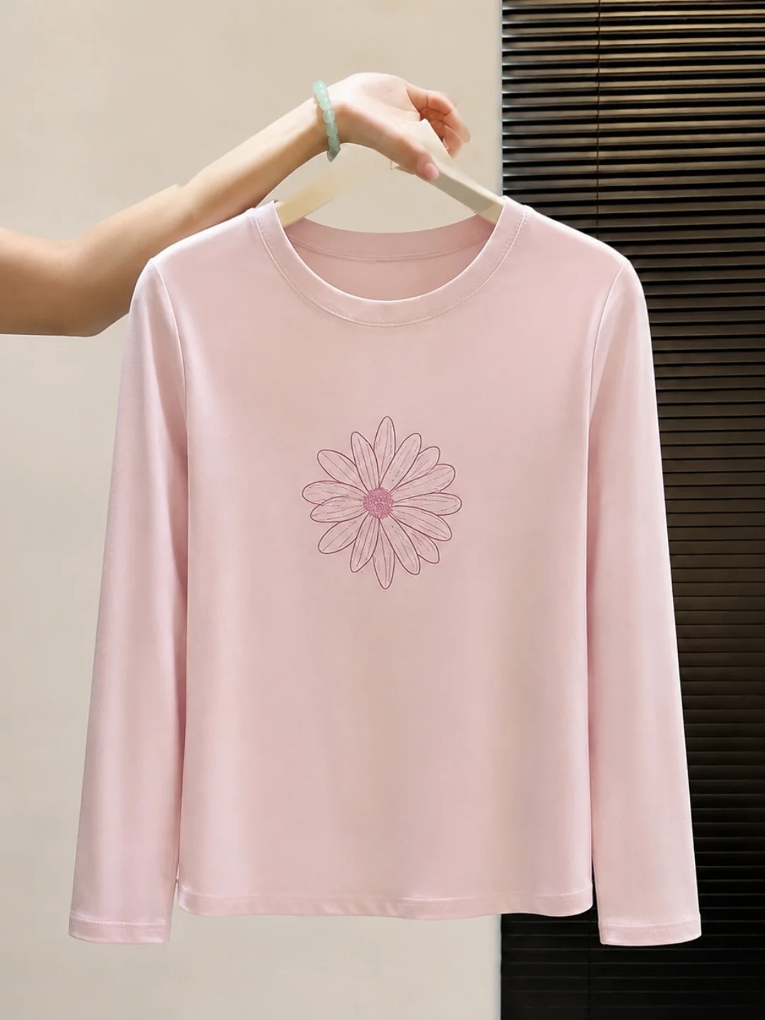 Chic Floral Print Long Sleeve T-Shirt round Neck Korean Style Sweet Ageless Women's Top Commute Style Autumn Collection