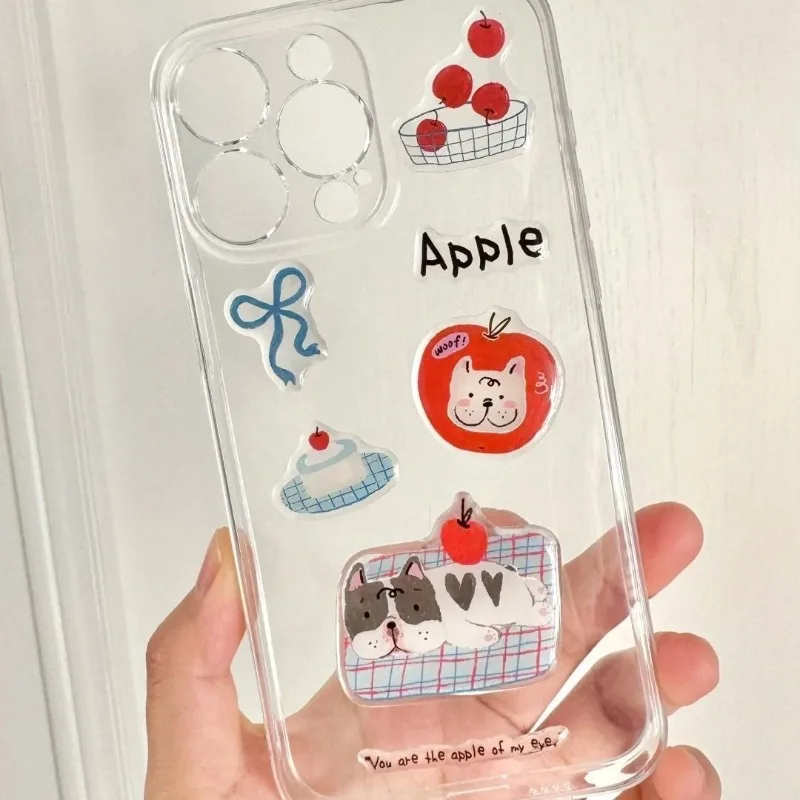 INS Cute Cartoon Apple Black Cat Dog 3D Relief Stickers Fun Animal Jelly Resin Decals for Phone Case Tablets Laptop and Journal