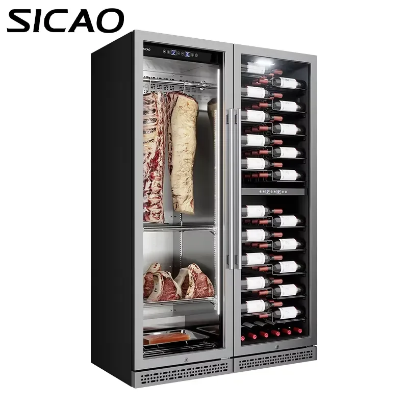 SICAO No Water Tank Dry Ager Cabinet Double Door Beef Ham Aging Fridge Wine Cellar Refrigerator Moisturizing Tech for Home