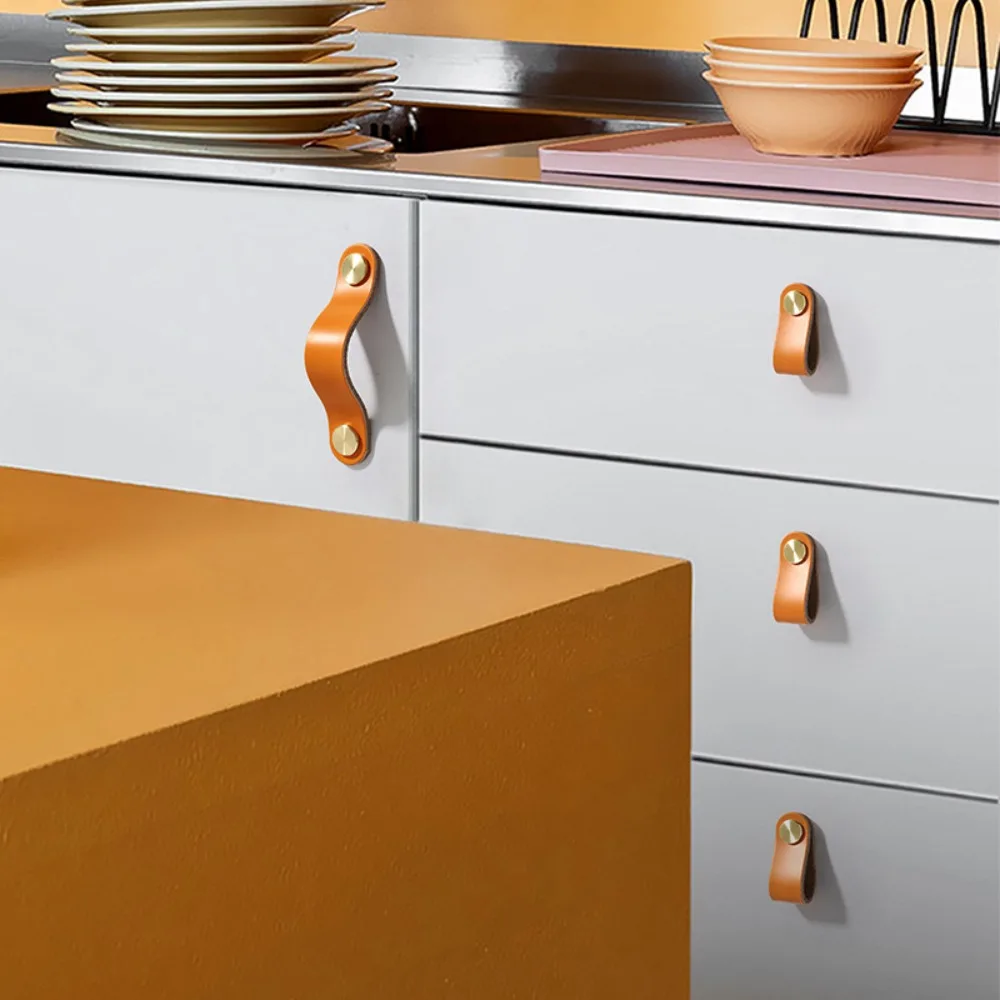 2pc Kitchen Eco-Friendly Wardrobe Leather Door Handles Cabinet Handle Drawer Pull Knobs Furniture Handle