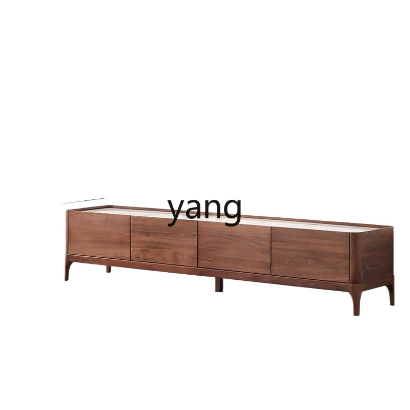 

LTT black walnut rock panel TV cabinet household solid wood TV cabinet floor storage locker