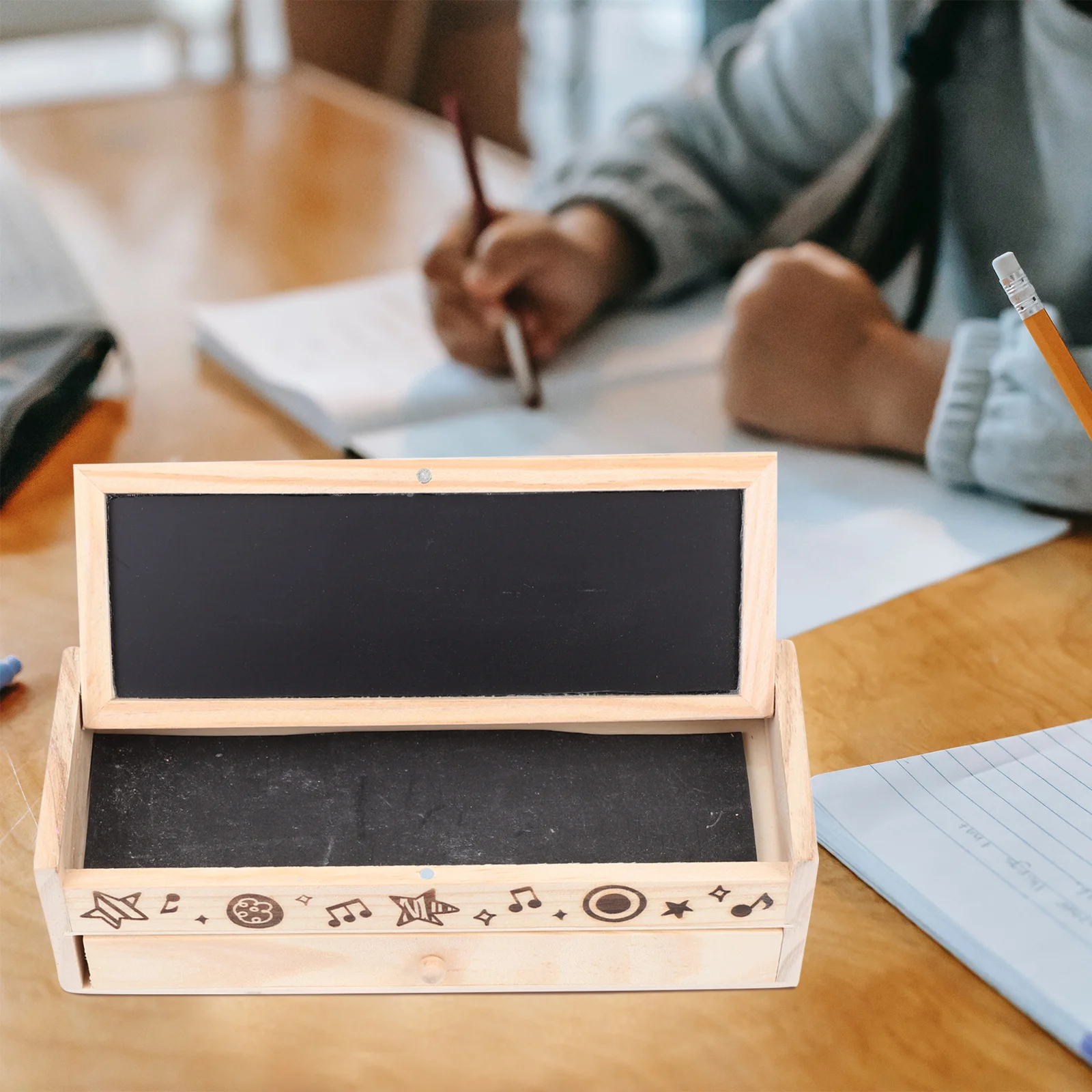 

1 Set Of Wooden Pencil Double Layer Stationery Container Pen Holder For School Office Home Pencil Storage Stationery Box Wood