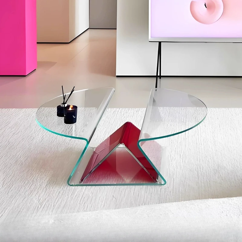 

Simple glass round coffee table living room household small apartment creative colored glass low table