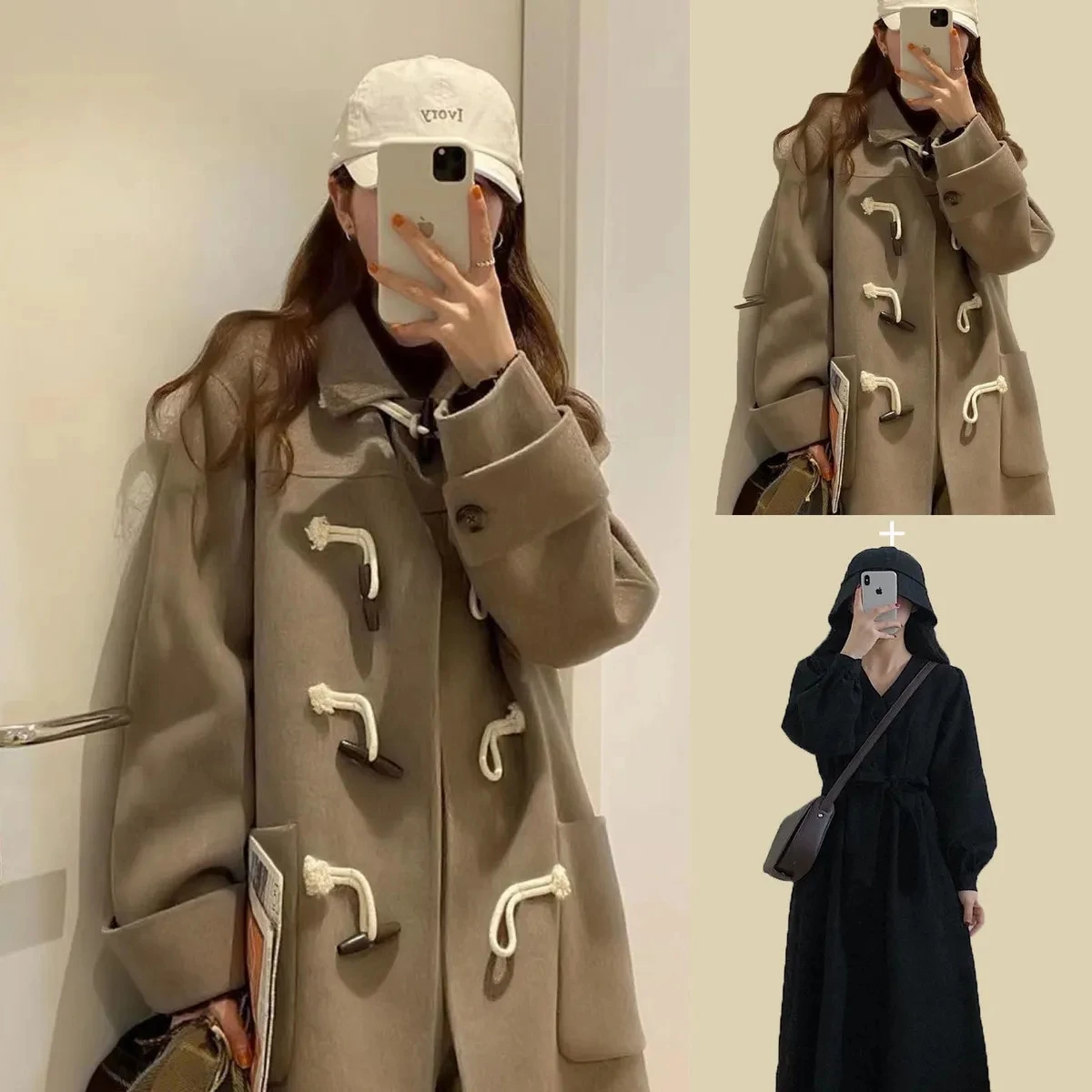 

Корейское винтажное пальто, женское свободное прямое пальто с пуговицами из коровьего рога, осенне-зимняя куртка, модная элегантная базовая куртка с карманами, красивая стильная верхняя одежда