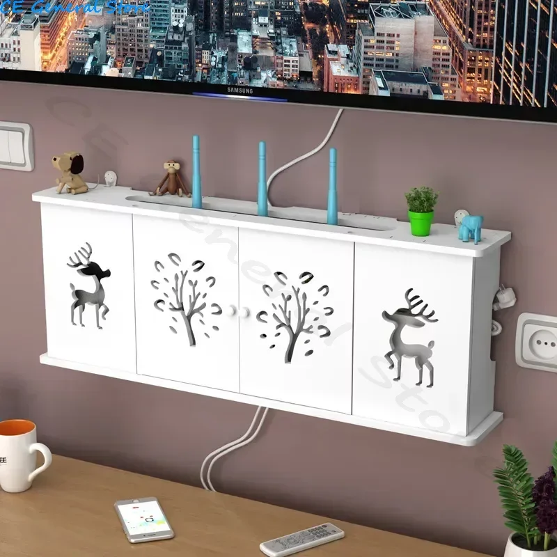 Wifi Router Storage Box Outlet Set Top Case Wall Mount Board Cover Hide Cable Switch Shelf Home Office Holder Hanging Organizers