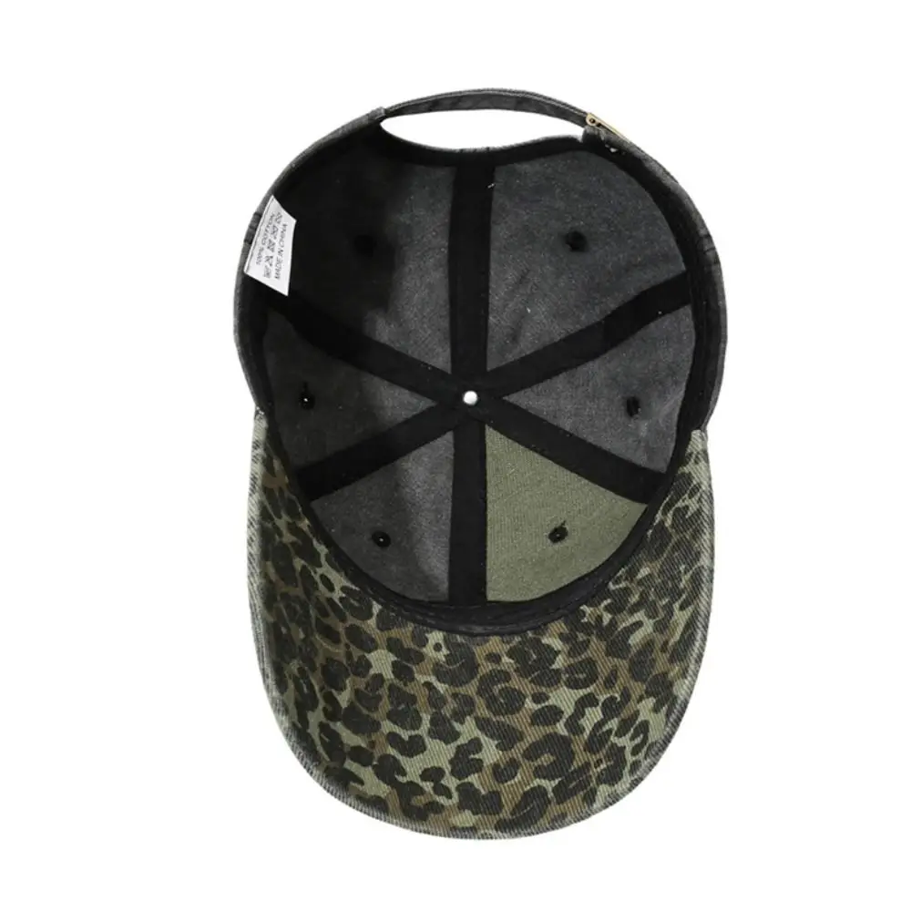 Sunday Foreve Embroidered Leopard Patchwork Baseball Cap Washed Cotton Distressed Peaked Cap Adjustable Hip Hop Sun Hat
