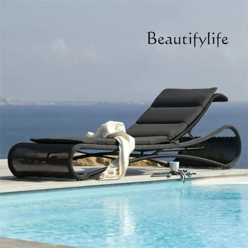 0 Outdoor Furniture Rattan Bed Lunch Break Balcony Leisure Rattan Bed Beach Bed Recliner