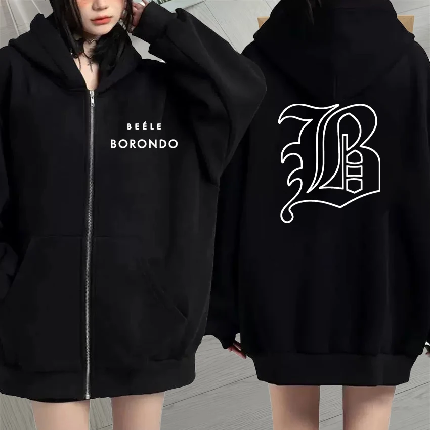 

Rapper BEELE Borondo Logo Graphic Zipper Hoodies Men Women Hip Hop Oversized Long sleeve Zip Up Sweatshirts Casual Fleece Coats