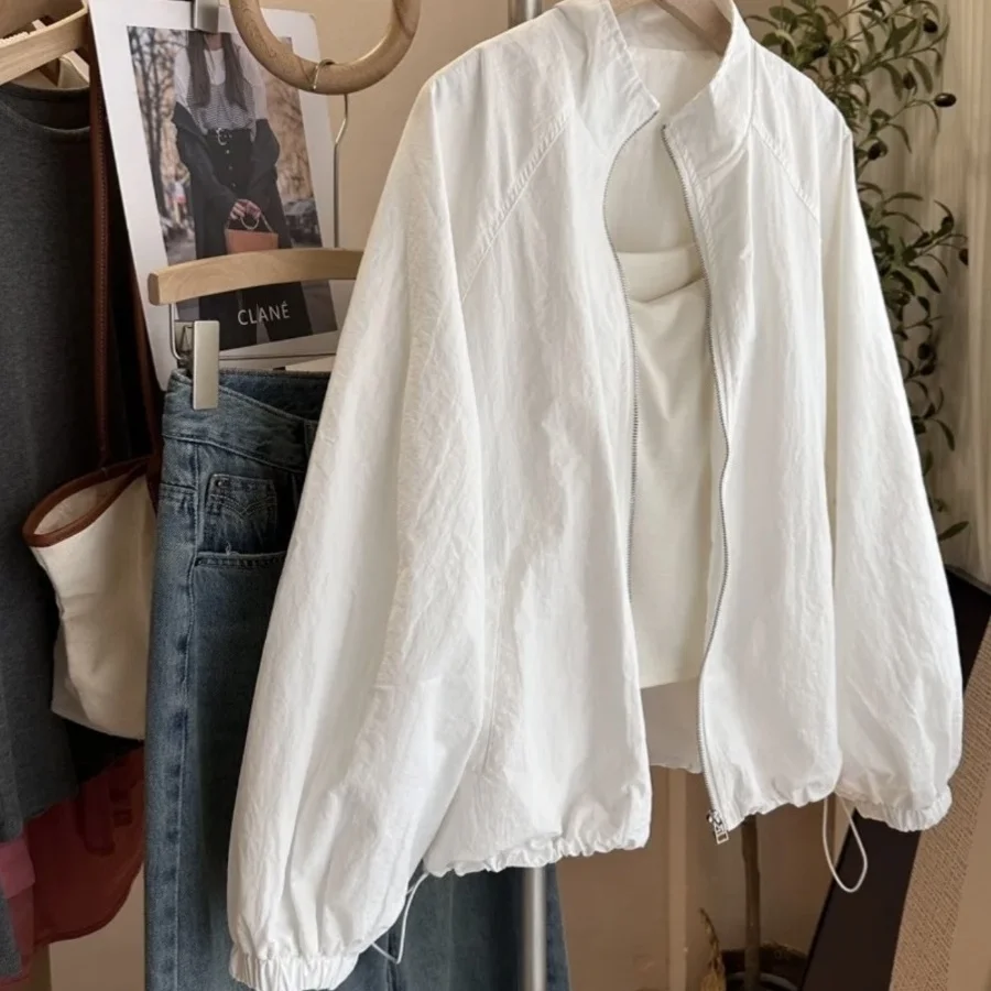 

plus Size Pure Color Summer New Casual Sun Protection Clothing Stand Collar Outdoor Jaet Women's Top 300 Pou