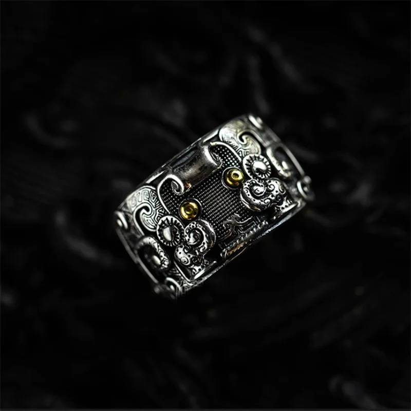 Anillo ajustable de plata 925 para hombre, joyería con personalidad, diseño glutoso, accesorios para dedos