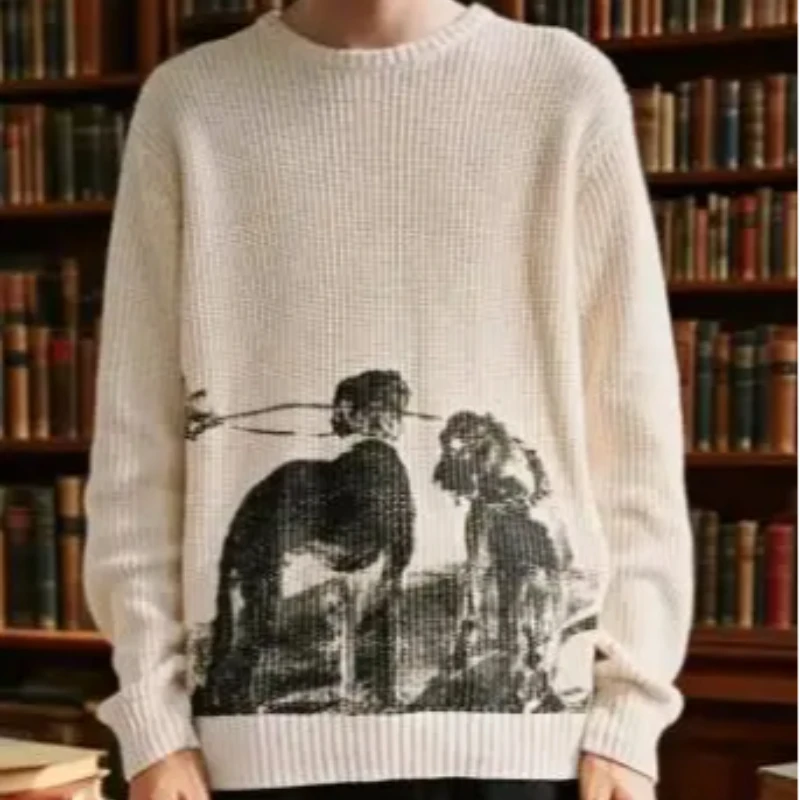 

Harajuku вязаный индивидуальный милый пуловер с рисунком щенка, свободный повседневный осенне-зимний эстетический женский уличный мужской теплый свитер