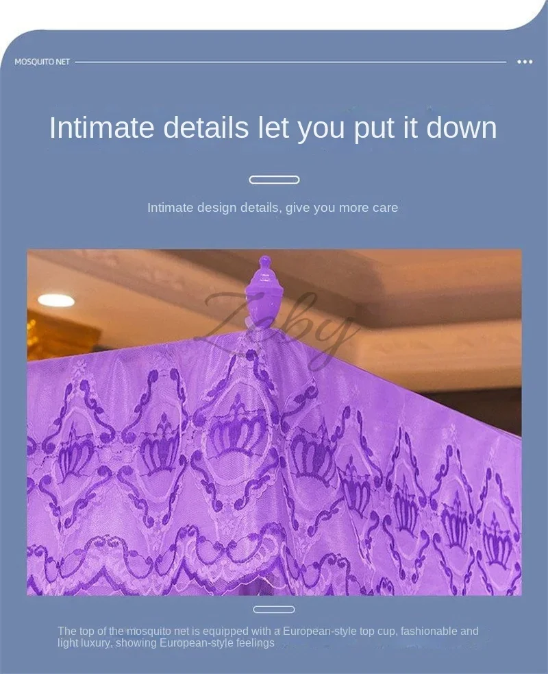 Romantic Lace Pleated Mosquito Net Embroidery Breathable Square Queen Double Bed Net Canopy Not Included Stainless Steel Bracket