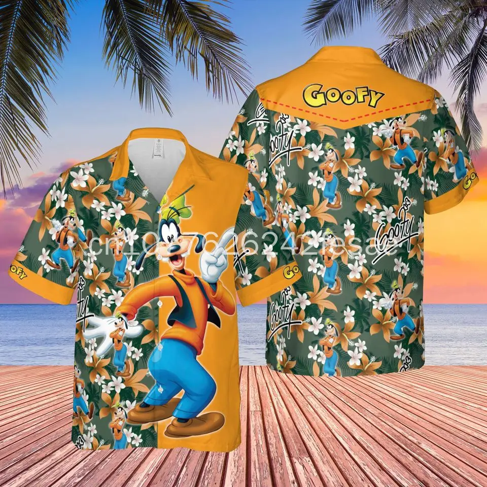 Disney Goofy Hawaiian Shirt Vintage Men\'s Button Down Shirt Disneyland Beach Hawaiian Shirt Disney Summer Short Sleeve Shirt