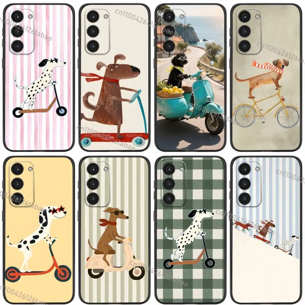 Cute Dog Scooter Phone Case For Samsung Galaxy A20,21s,22,31,32,52,53,72,73,80,91 Soft Liquid Silicone Black Cover