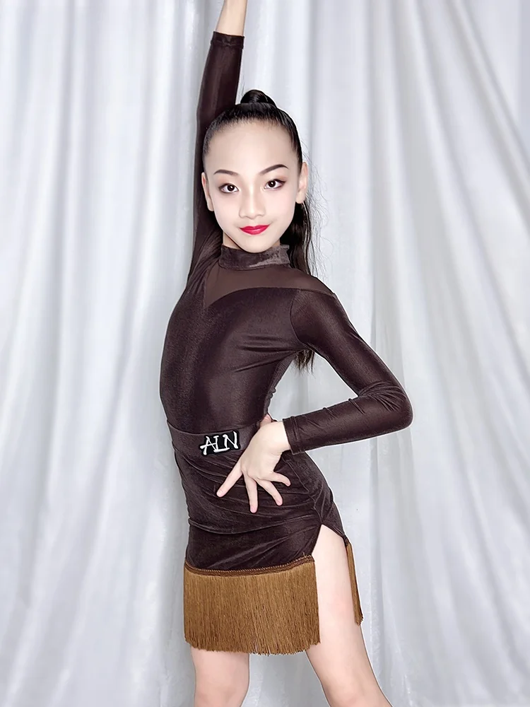 aln-ラテンダンス衣装-タッセルスカート-ダンスウェア-女の子用-ハイ-スリット-ラップアラウンドスカート-取り外し可能なパッド-フルバックカバー-ベルベット