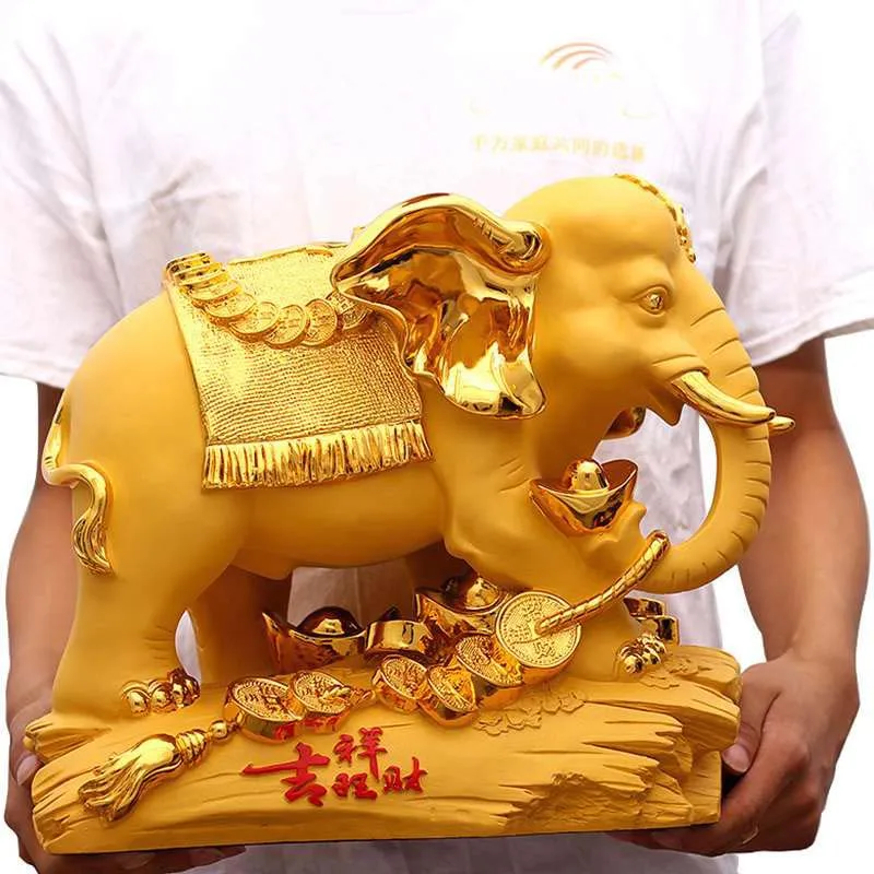 Large # 2020  home Company store shop Parlour Hall efficacious Talisman FENG SHUI Money Drawing lucky golden Elephant ART statue