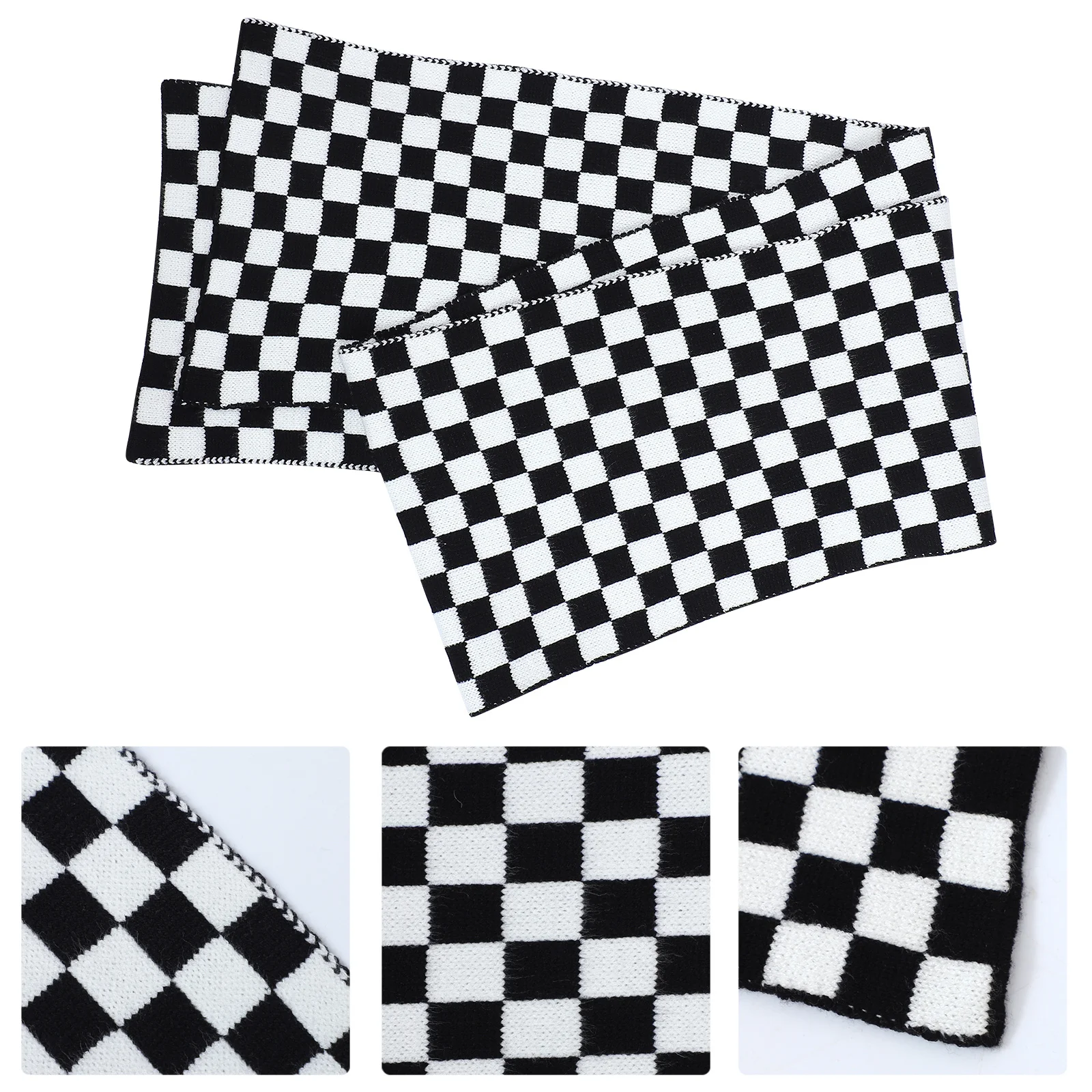 Szal damski w czarno-białą szachownicę, wykonany z wysokiej jakości wełny, lekki, oddychający, chroniący przed słońcem, modny wzór.