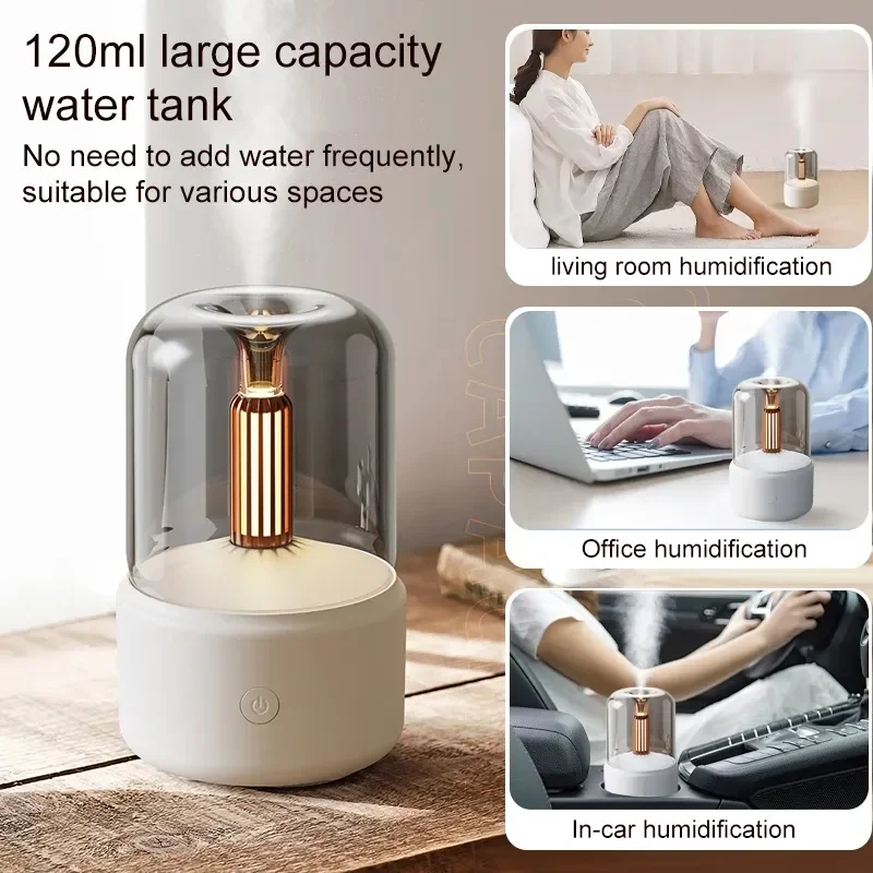 Popular 120ml  Candlelight Aroma Diffuser Essential Oil  Portable USB Electric Air Humidifier Cool Mist Maker Night Light