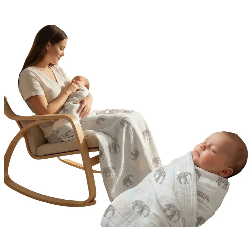 

Elephant 100% Bamboo Baby Muslin 120x120cm Ultra Soft Lightweight Breathable Swaddle Receiving Blanket for Newborn Infants