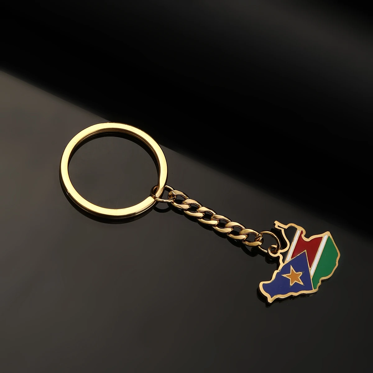 Stainless Steel Enamel South Sudan Map Pendant Keychain Key Ring